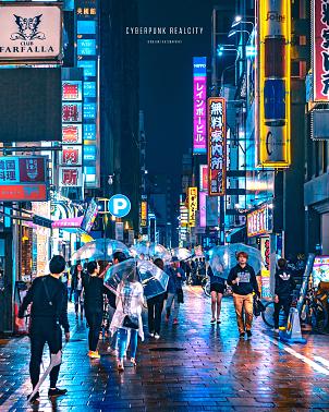 雨夜新宿·霓虹倒影